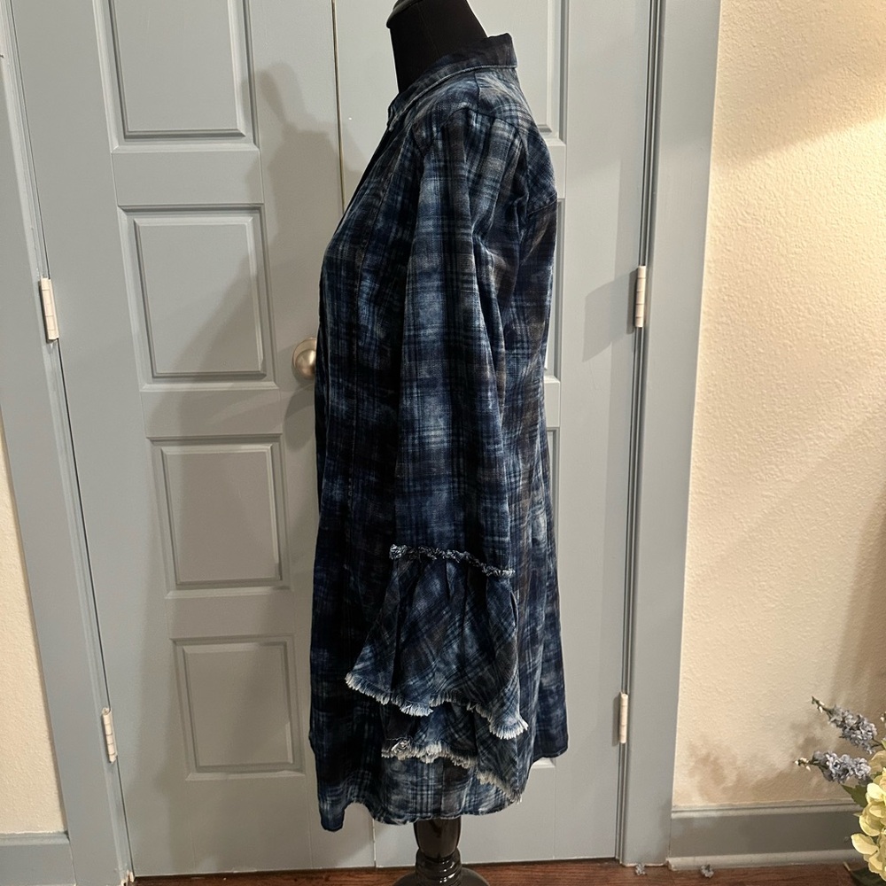 Rodeo Ready! Ryan Michael Women's Indigo Plaid Tiered Sleeve Dress in Size XL. - Picture 11 of 12